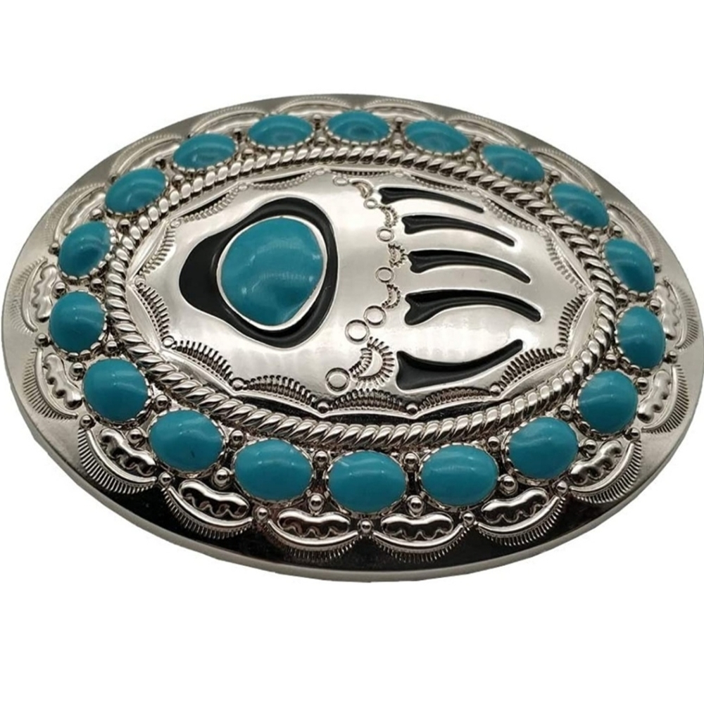 New silver and turquoise color bear claw belt buckle